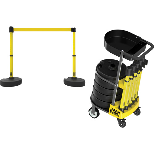 PLUS Barrier Post Cart Kit with Tray, 75' L, Metal, Yellow Groupe Belzile Dickner