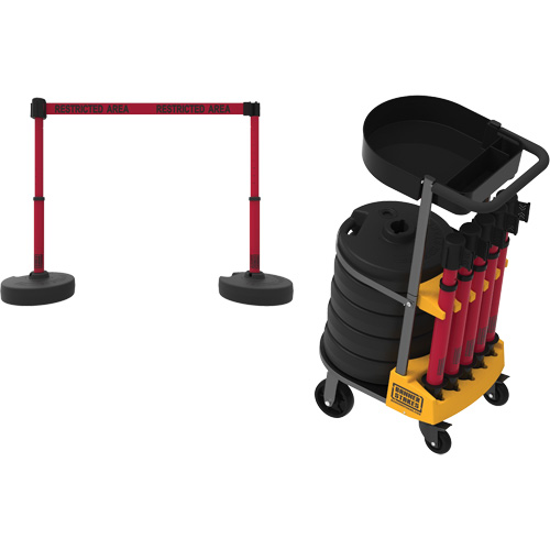 PLUS Barrier Post Cart Kit with Tray, 75' L, Metal, Red Groupe Belzile Dickner