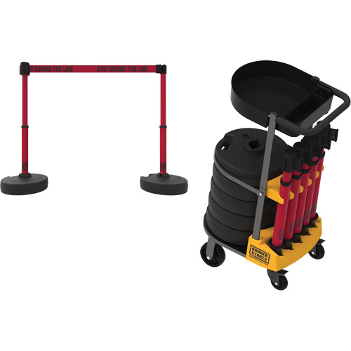 PLUS Barrier Post Cart Kit with Tray, 75' L, Metal, Red Groupe Belzile Dickner