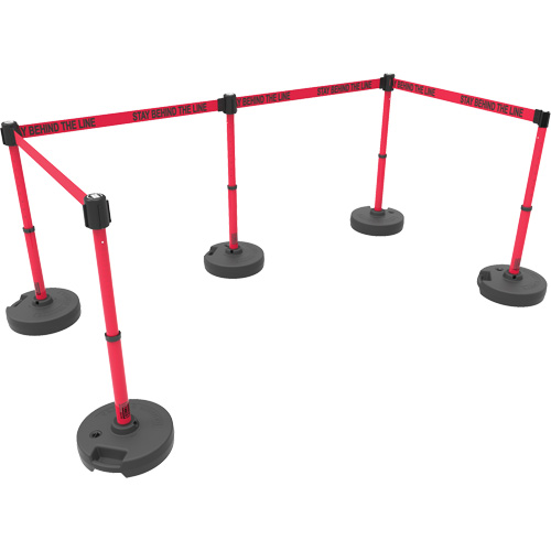 Ensemble de cinq montants pour barri&egrave;re PLUS, Plastique, 42" h, Ruban Rouge, Longueur du ruban 15' Groupe Belzile Dickner