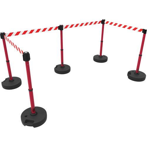 Ensemble de cinq montants pour barri&egrave;re PLUS, Plastique, 42" h, Ruban Rouge, Longueur du ruban 15' Groupe Belzile Dickner