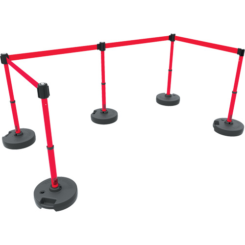 Ensemble de cinq montants pour barri&egrave;re PLUS, Plastique, 42" h, Ruban Rouge, Longueur du ruban 15' Groupe Belzile Dickner