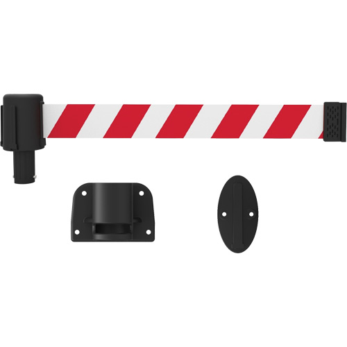 PLUS Wall Mount Barrier System, Plastic, Screw Mount, 15', Red and White Tape Groupe Belzile Dickner