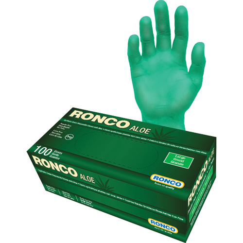 Disposable Gloves with Aloe, Large, Vinyl, 5-mil, Powder-Free, Green Groupe Belzile Dickner