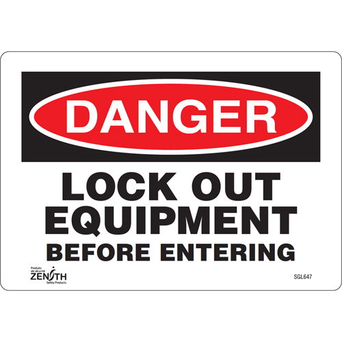 "Lock Out Equipment Before Entering" Sign, 7" x 10", Vinyl, English Groupe Belzile Dickner