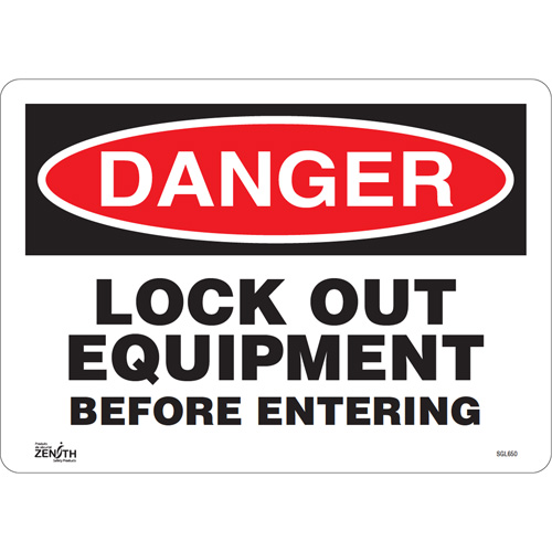 "Lock Out Equipment Before Entering" Sign, 10" x 14", Vinyl, English Groupe Belzile Dickner