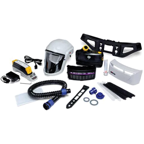 Trousse d'ensemble respirateur d'&eacute;puration d'air propuls&eacute; pour peintre Versaflo, Capuchon & visi&egrave;re, Pile Lithium-ion Groupe Belzile Dickner
