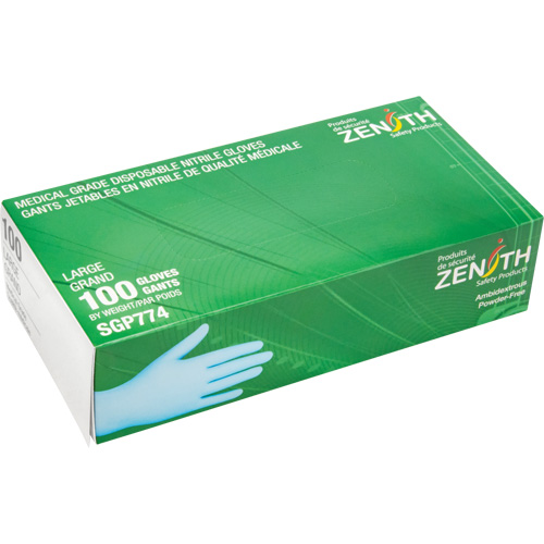 Puncture-Resistant Medical-Grade Disposable Gloves, Large, Nitrile, 4.5-mil, Powder-Free, Blue, Class 2 Groupe Belzile Dickner