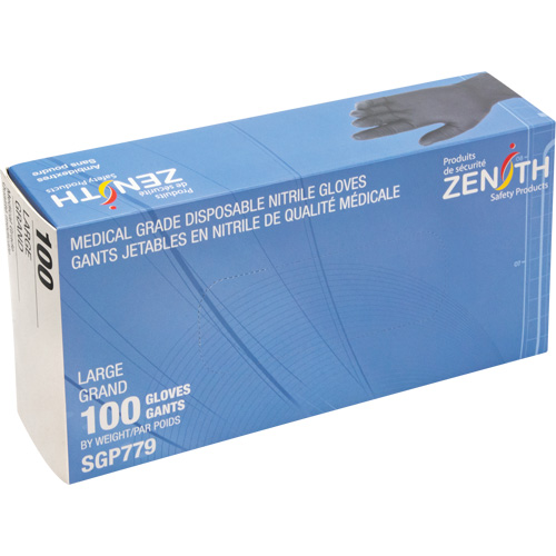 Gants jetables de calibre m&eacute;dical r&eacute;sistants &agrave; la perforation, Grand, Nitrile, 5 mils, Sans poudre, Noir, Classe 2 Groupe Belzile Dickner