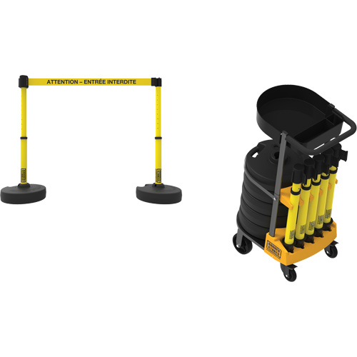 Plus Portable Barrier System Cart Package with Tray, 75' L, Metal/Plastic, Yellow Groupe Belzile Dickner