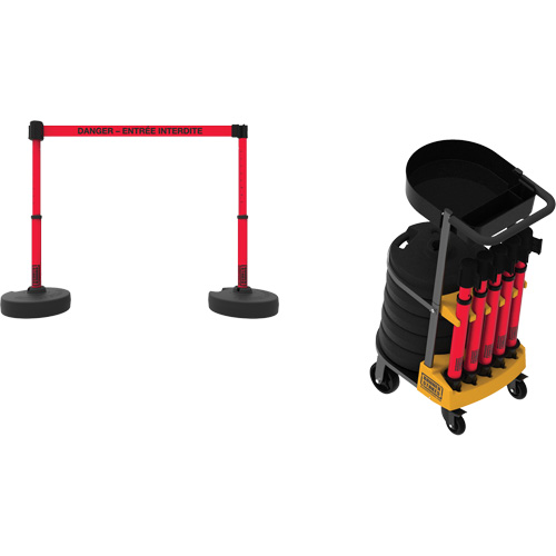 Plus Portable Barrier System Cart Package with Tray, 75' L, Metal/Plastic, Red Groupe Belzile Dickner
