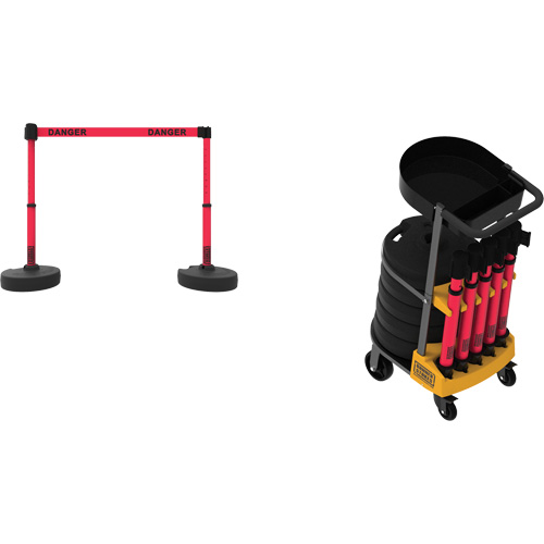 Plus Portable Barrier System Cart Package with Tray, 75' L, Metal/Plastic, Red Groupe Belzile Dickner