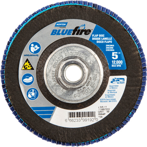 Disque &agrave; lamelles BlueFire, 5" x 5/8"-11, Type 29, Grain 80, Alumine de zirconium Groupe Belzile Dickner