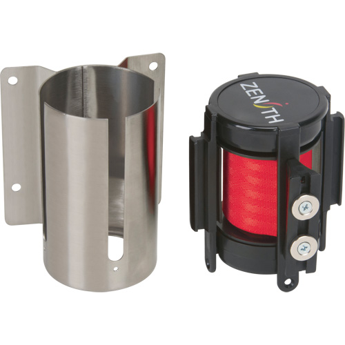 Barri&egrave;re &agrave; fixation murale avec ruban magn&eacute;tique, Acier, Fixation par vis, 7', Ruban Rouge Groupe Belzile Dickner