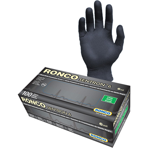 Gants d'examen jetables Sentron 6, Petit, Nitrile, 6 mils, Sans poudre, Noir, Classe 2 Groupe Belzile Dickner