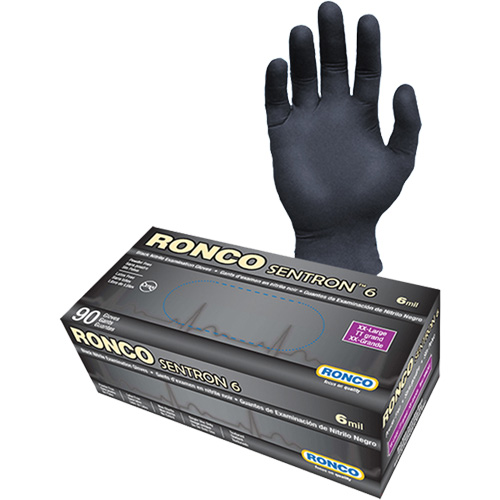 Gants d'examen jetables Sentron 6, 2T-Grand, Nitrile, 6 mils, Sans poudre, Noir, Classe 2 Groupe Belzile Dickner