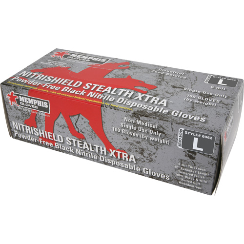 NitriShield Stealth Extra Disposable Gloves, Large, Nitrile, 6-mil, Powder-Free, Black Groupe Belzile Dickner