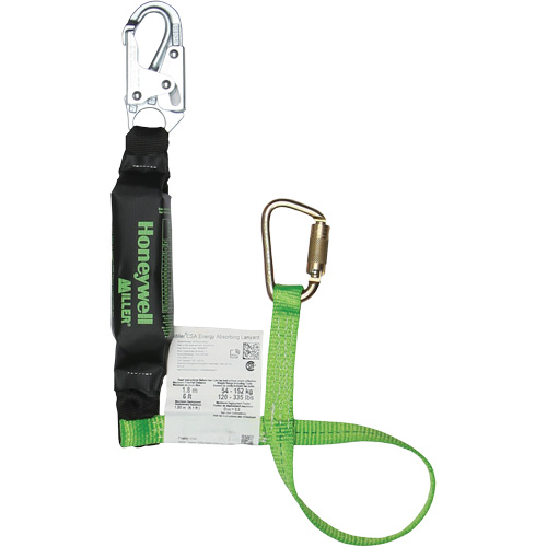 Miller&reg; HP Shock-Absorbing Lanyard, 4', Carabiner Center, Locking Snap Hook Leg Ends, Polyester Groupe Belzile Dickner