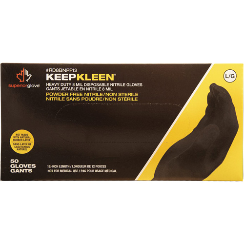 Gants jetables KeepKleen, Grand, Nitrile, 8 mils, Sans poudre, Noir Groupe Belzile Dickner