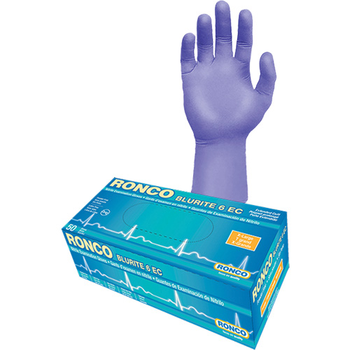 Blurite 6 EC Extended Cuff Examination Gloves, Small, Nitrile, 6-mil, Powder-Free, Purple, Class 2 Groupe Belzile Dickner