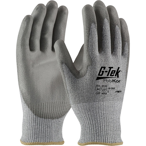 Gants r&eacute;sistants aux coupures G-Tek PolyKor, Taille Petit, Calibre 13, Rev&ecirc;tement Polyur&eacute;thane, Enveloppe en Poly&eacute;thyl&egrave;ne, ASTM ANSI niveau A4/EN 388 niveau 5/EN 388 niveau D Groupe Belzile Dickner