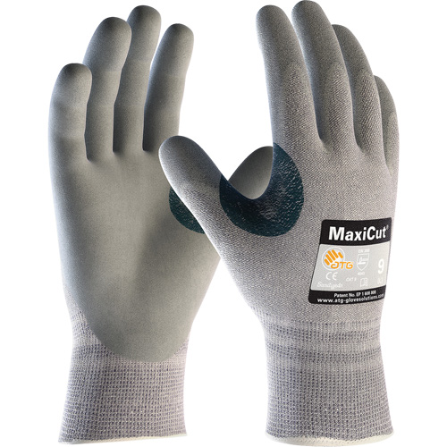 Gants r&eacute;sistants aux coupures en tricot sans coutures ATG MaxiCut 5, Taille T-petit, Calibre 13, Rev&ecirc;tement Mousse de nitrile, Enveloppe en Dyneema/Nylon, ASTM ANSI niveau A4/EN 388 niveau 4/EN 388 niveau C Groupe Belzile Dickner