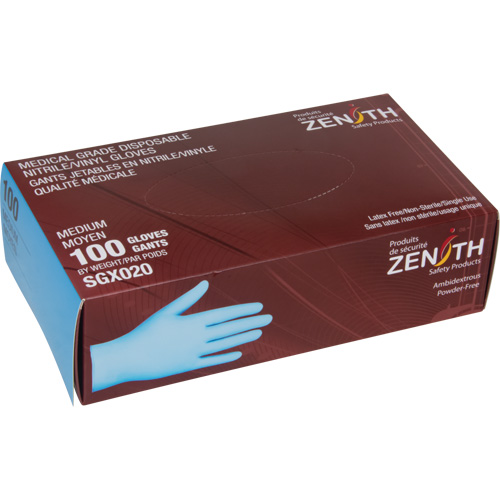 Gants tactiles jetables de calibre m&eacute;dical, Grand, Nitrile/vinyle, 4,5 mils, Sans poudre, Bleu, Classe 2 Groupe Belzile Dickner