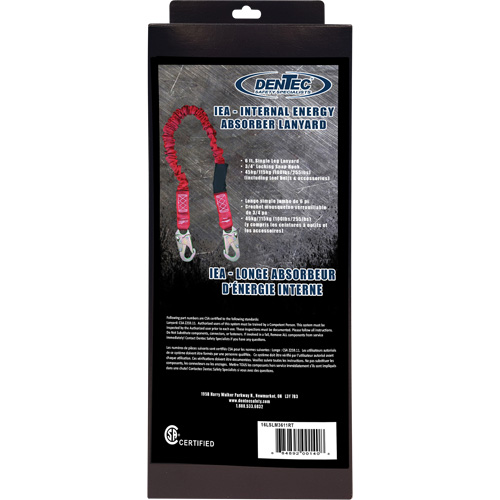 ShockSorb Internal Shock Lanyard, 6', Snap Hook Center, Snap Hook Leg Ends, Polyester Groupe Belzile Dickner