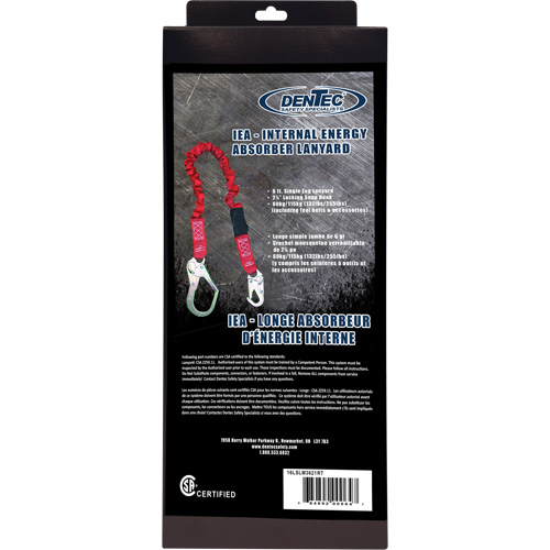 ShockSorb Internal Shock Lanyard, 6', Snap Hook Center, Snap Hook Leg Ends, Polyester Groupe Belzile Dickner