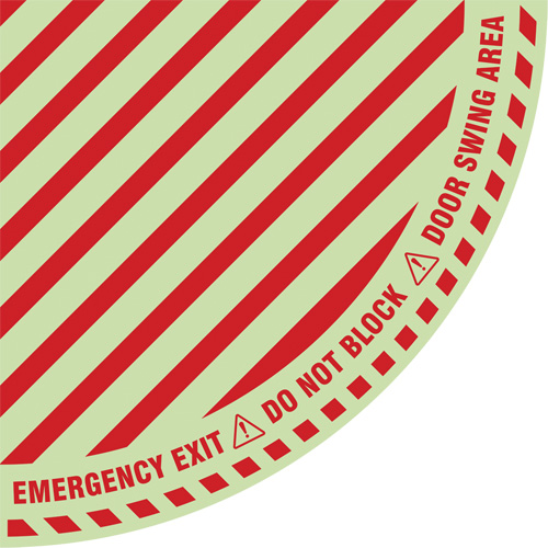 "Emergency Exit" Quarter Circle Swing Door Floor Sign, Adhesive, English with Pictogram Groupe Belzile Dickner