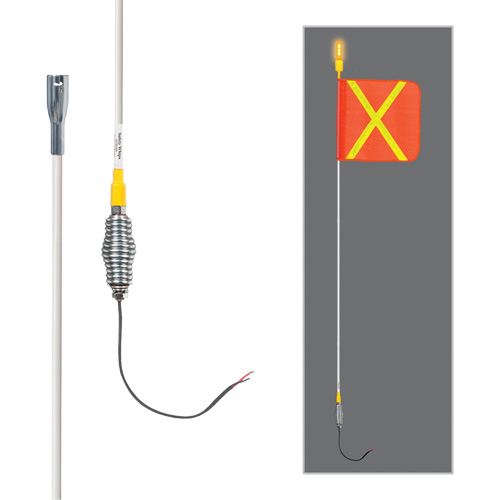 Tiges de s&eacute;curit&eacute; tout-temps de s&eacute;rie lourde avec lumi&egrave;re DEL constante Safety Whip, Fixation Ressort, Hauteur 5', Orange avec X r&eacute;fl&eacute;chissant Groupe Belzile Dickner