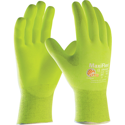 Gants sans coutures haute visibilit&eacute; ATG MaxiFlex Ultimate, Grand, R&ecirc;vetement Nitrile, Calibre 15, Enveloppe en Nylon/&eacute;lasthanne Groupe Belzile Dickner