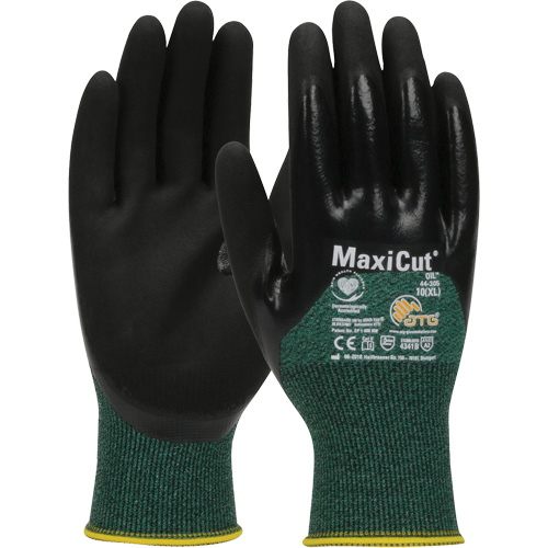 Gants r&eacute;sistants aux coupures dans un milieu de travail huileux ATG MaxiCut, Taille Grand, Calibre 15, Rev&ecirc;tement Nitrile, Enveloppe en Fil technique, ASTM ANSI niveau A2/EN 388 niveau 3/EN 388 niveau B Groupe Belzile Dickner