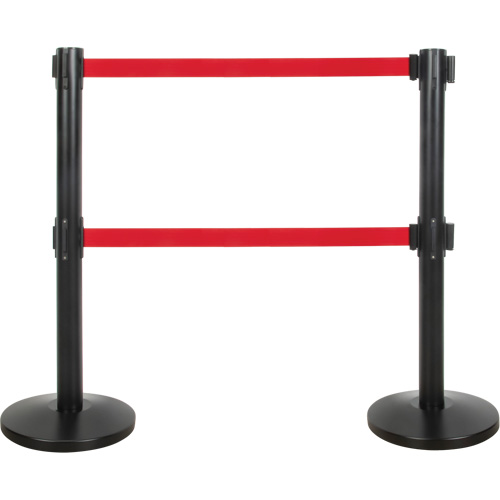 Dual Belt Crowd Control Barrier, Steel, 35" H, Red Tape, 7' Tape Length Groupe Belzile Dickner