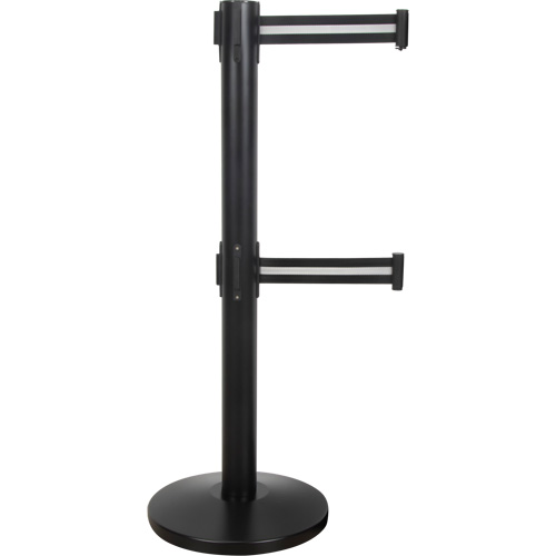 Barri&egrave;re pour le contr&ocirc;le des foules &agrave; courroie double, Acier, 35" h, Ruban Noir/Blanc, Longueur du ruban 7' Groupe Belzile Dickner
