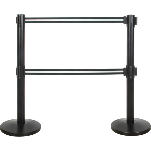 Barri&egrave;re pour le contr&ocirc;le des foules &agrave; courroie double, Acier, 35" h, Ruban Noir/Blanc, Longueur du ruban 7' Groupe Belzile Dickner