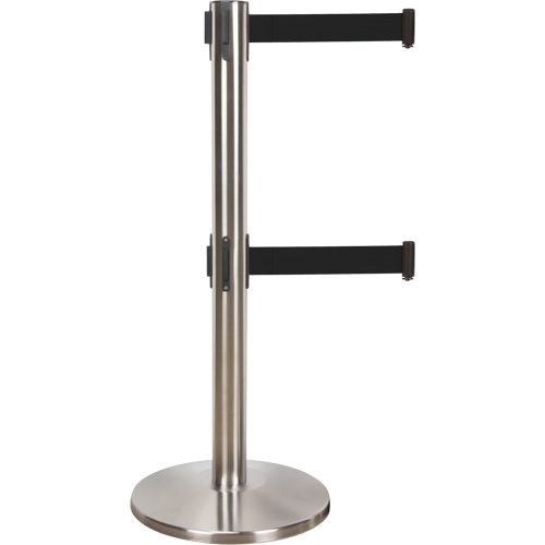Dual Belt Crowd Control Barrier, Steel, 35" H, Black Tape, 7' Tape Length Groupe Belzile Dickner