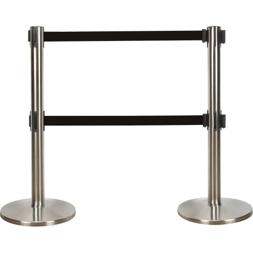 Dual Belt Crowd Control Barrier, Steel, 35" H, Black Tape, 7' Tape Length Groupe Belzile Dickner