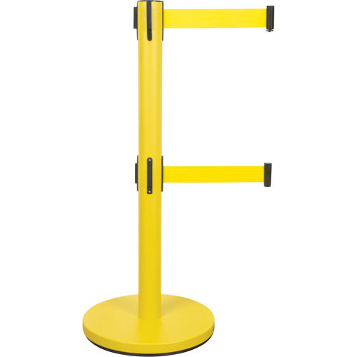 Dual Belt Crowd Control Barrier, Steel, 35" H, Yellow Tape, 7' Tape Length Groupe Belzile Dickner