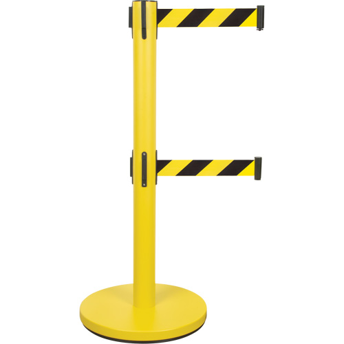 Barri&egrave;re pour le contr&ocirc;le des foules &agrave; courroie double, Acier, 35" h, Ruban Noir/Jaune, Longueur du ruban 7' Groupe Belzile Dickner