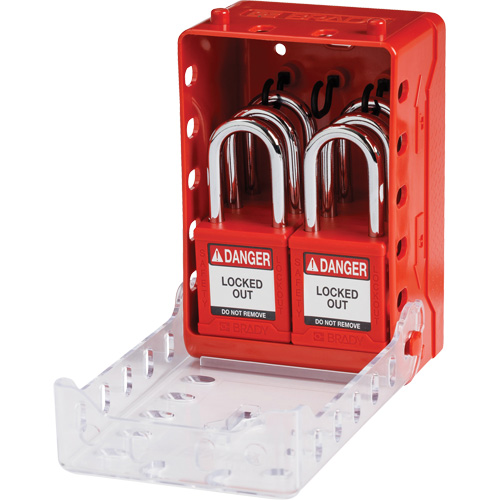 Boîte de cadenassage de groupe ultra compacte avec cadenas de s&eacute;curit&eacute; en nylon, Rouge Groupe Belzile Dickner