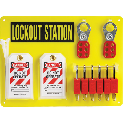Tableau de cadenassage et &eacute;tiquetage avec cadenas de s&eacute;curit&eacute; en nylon utilisant des cl&eacute;s diff&eacute;rentes, Cadenas Plastique, Capacit&eacute; de 6, Cadenas Compris Groupe Belzile Dickner