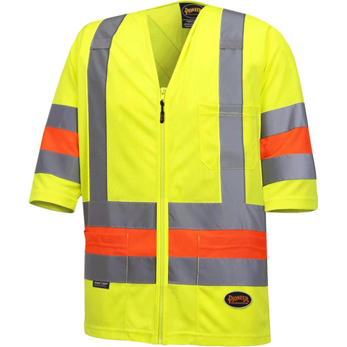 6019 Chandail de circulation &agrave; manches courtes  Qu&eacute;bec, Polyester, T-petit, Jaune lime haute visibilit&eacute; Groupe Belzile Dickner
