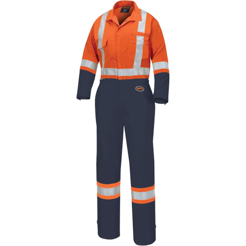 5514WBB Women's 2-Tone Safety Coveralls, X-Small, High Visibility Orange/Navy Blue Groupe Belzile Dickner
