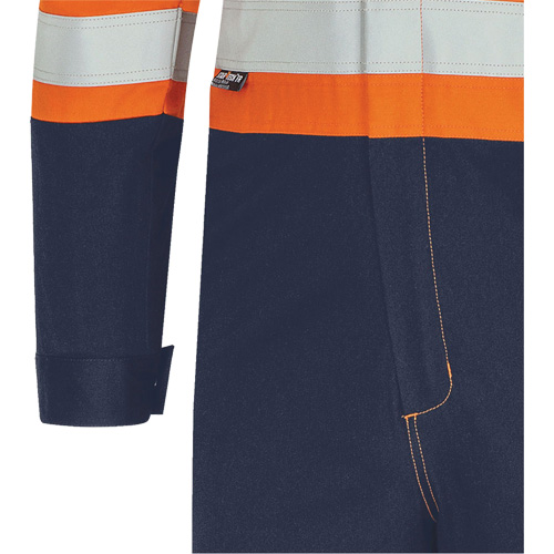 7702BB FR-Tech&reg; 2-Tone Safety Coverall, Size 36, Navy Blue/Orange, 10 cal/cm² Groupe Belzile Dickner