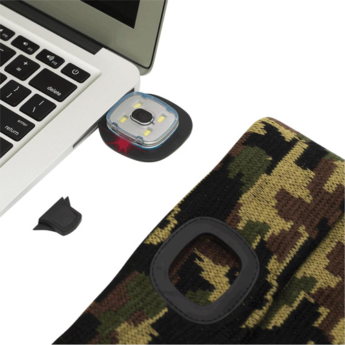 5677 Knit Toque with LED Headlight, Fleece Lining, One Size, Camo Groupe Belzile Dickner