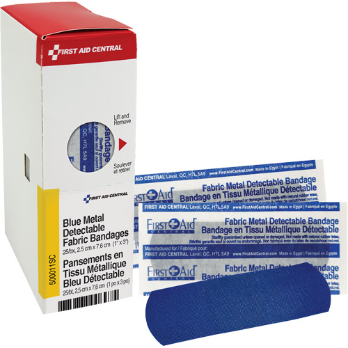 Fabric Blue Detectable Bandages, Rectangular/Square, 1", Fabric Metal Detectable, Sterile Groupe Belzile Dickner