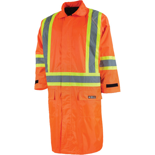 Long Rain Jacket with Detachable Hood, Nylon/PVC, Small, High Visibility Orange Groupe Belzile Dickner