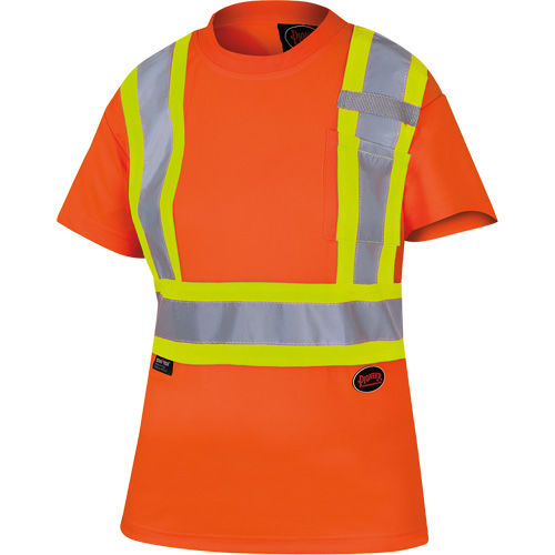 6948 Women's Bird's-Eye Safety T-Shirt, Polyester, X-Small, High Visibility Orange Groupe Belzile Dickner