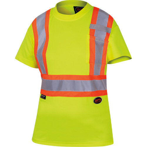 6949 Women's Bird's-Eye Safety T-Shirt, Polyester, X-Small, High Visibility Lime-Yellow Groupe Belzile Dickner
